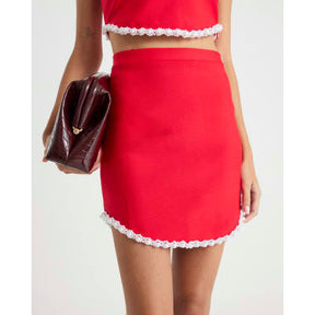 Red Pearl Hem Mini Skirt