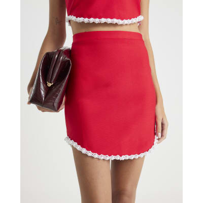 Red Pearl Hem Mini Skirt