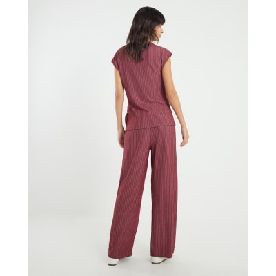 Red Pinstripe Drawstring Wide Leg Trousers