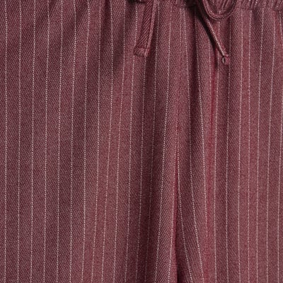 Red Pinstripe Drawstring Wide Leg Trousers