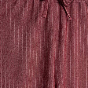 Red Pinstripe Drawstring Wide Leg Trousers