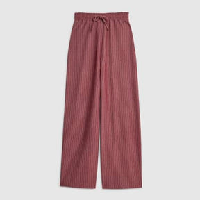 Red Pinstripe Drawstring Wide Leg Trousers