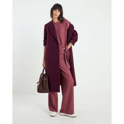 Red Pinstripe Drawstring Wide Leg Trousers