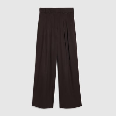 Red Pinstripe Pleated Wide Leg Trousers