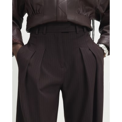 Red Pinstripe Pleated Wide Leg Trousers