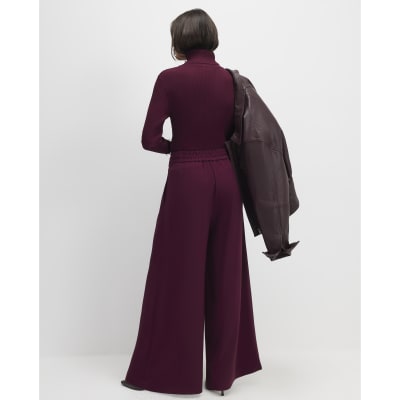 Red Pleated Wide Leg Trousers