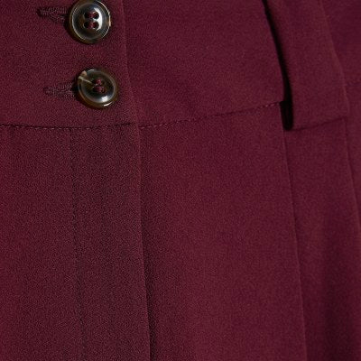 Red Pleated Wide Leg Trousers