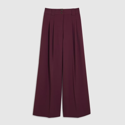 Red Pleated Wide Leg Trousers