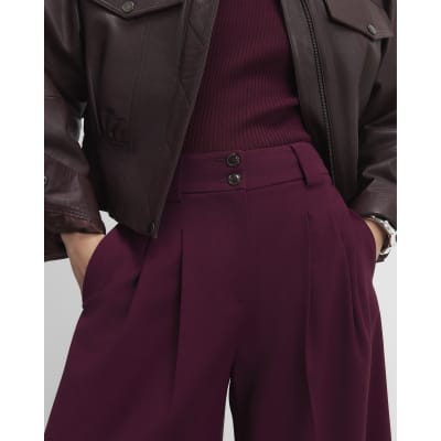 Red Pleated Wide Leg Trousers