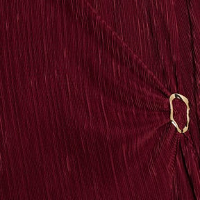 Red Plisse Long Sleeve Wrap Midi Dress