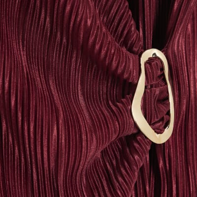 Red Plisse Sleeveless Gold Trim Top