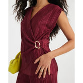 Red Plisse Sleeveless Gold Trim Top