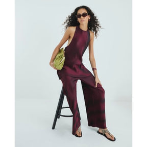 Red Plisse Sleeveless Halter Neck Top