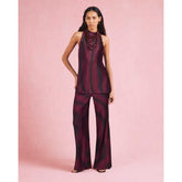 Red Plisse Sleeveless Halter Neck Top