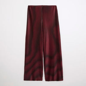 Red Plisse Wide Leg Trousers