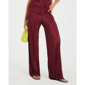 Red Plisse Wide Leg Trousers