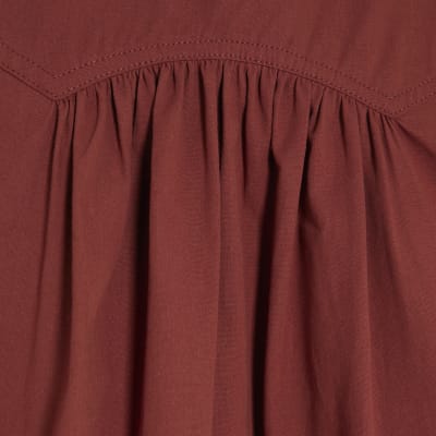 Red Poplin Short Sleeve Smock Top