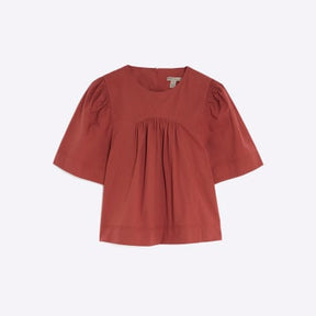 Red Poplin Short Sleeve Smock Top