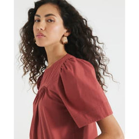 Red Poplin Short Sleeve Smock Top
