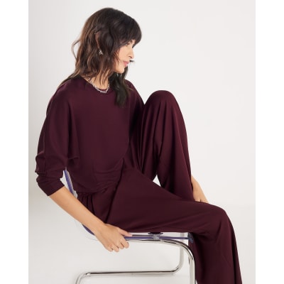 Red Premium High Waisted Wide Leg Joggers