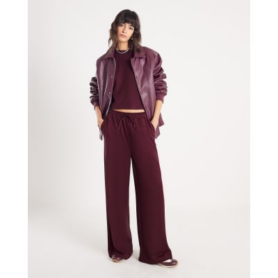 Red Premium High Waisted Wide Leg Joggers