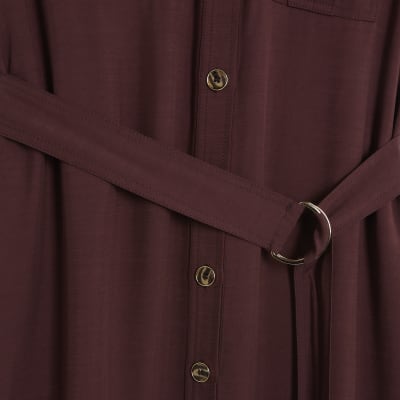 Red Premium Midi Utility Shirt Dress