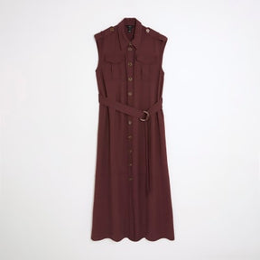 Red Premium Midi Utility Shirt Dress