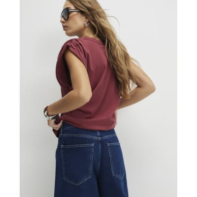 Red Premium Ruched Shoulder T-shirt