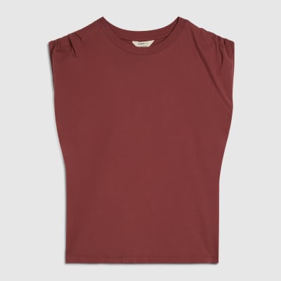 Red Premium Ruched Shoulder T-shirt