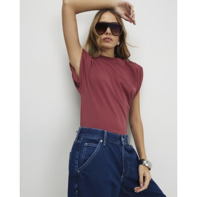 Red Premium Ruched Shoulder T-shirt