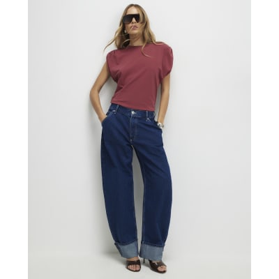 Red Premium Ruched Shoulder T-shirt