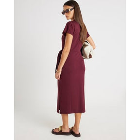 Red Premium Short Sleeve Knot Midi Dress