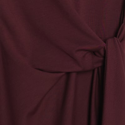 Red Premium Short Sleeve Knot Midi Dress