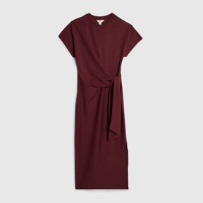 Red Premium Short Sleeve Knot Midi Dress