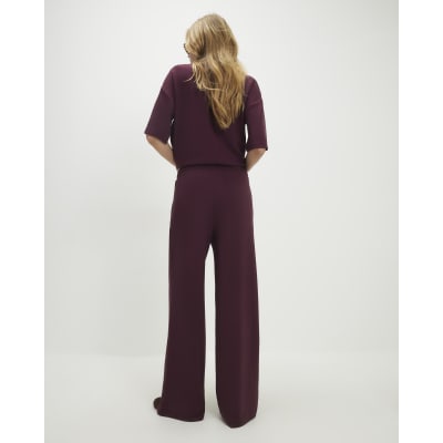 Red Premium Whipstitch Wide Leg Joggers
