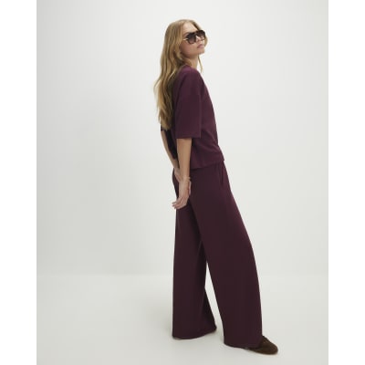 Red Premium Whipstitch Wide Leg Joggers