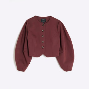 Red Puffed Sleeve Tailored Blazer
