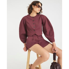 Red Puffed Sleeve Tailored Blazer