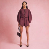 Red Puffed Sleeve Tailored Blazer