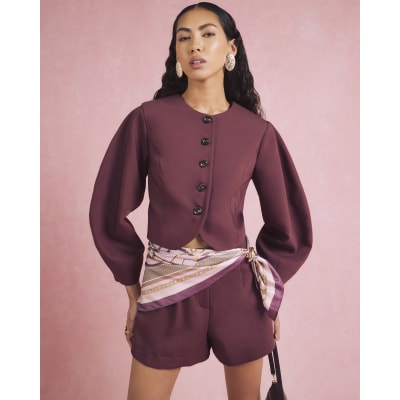 Red Puffed Sleeve Tailored Blazer