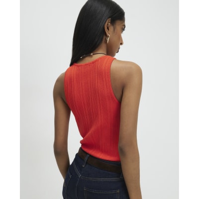 Red Ribbed Knitted Vest Top