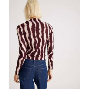 Red Ruched Wavy Print Mesh Top