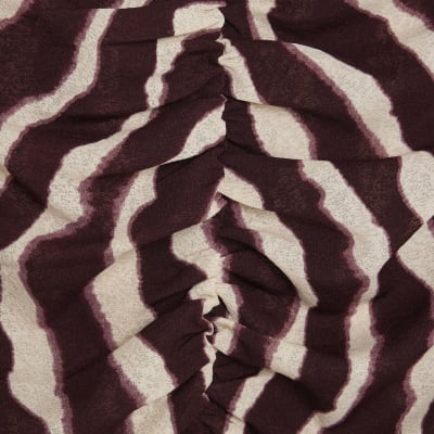 Red Ruched Wavy Print Mesh Top