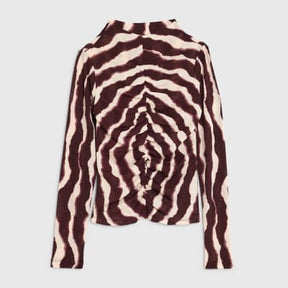 Red Ruched Wavy Print Mesh Top