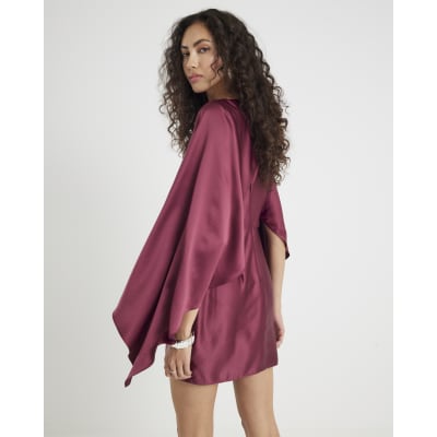 Red satin Cape Mini Dress