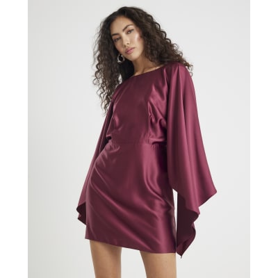 Red satin Cape Mini Dress