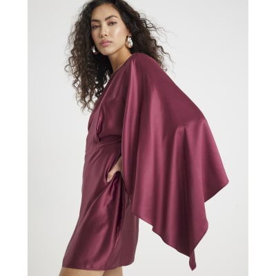 Red satin Cape Mini Dress