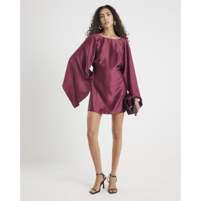 Red satin Cape Mini Dress