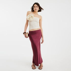 Red Satin Maxi Skirt