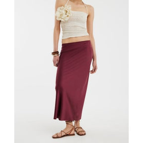 Red Satin Maxi Skirt